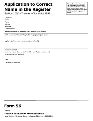 Application to Correct Privacy Collection Statement