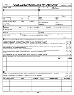 Personal Lines Umbrella Insurance Application