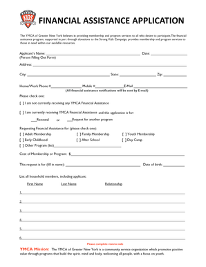 YMCA Financial Assistance Application