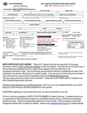 USA Swimming 2016 Athlete Registration Application