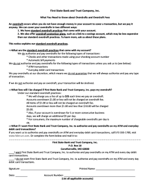 First State Bank Overdraft Notice and Consent Form