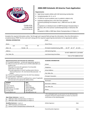 2008-2009 Scholastic All America Team Application