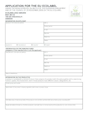 EU Ecolabel Application Form