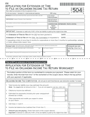Oklahoma Income Tax Return Extension Form 504