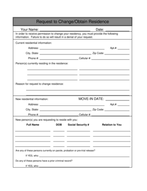 Request to Change or Obtain Residence