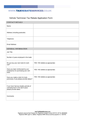 Vehicle Technician Tax Rebate Application Form