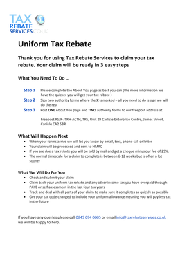 UK Uniform Tax Rebate Claim Form