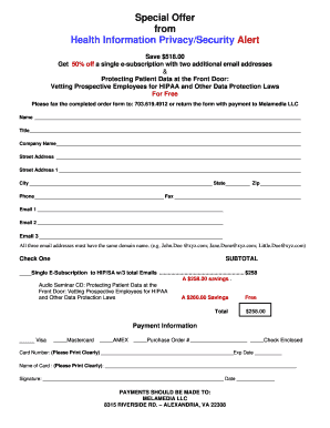 HIPAA Compliance Subscription Order Form