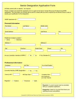 Senior Human Resources Professional Designation Application Form