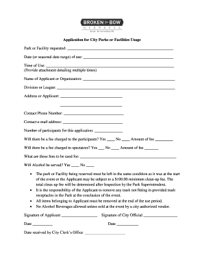 City Parks or Facilities Usage Application