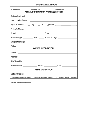 Missing Animal Report Form