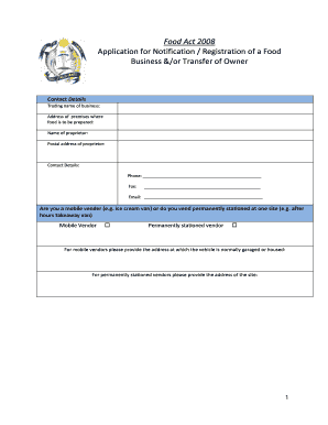 Food Business Notification Registration Form