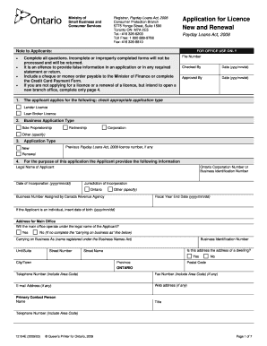Ontario Payday Loan Licence Application