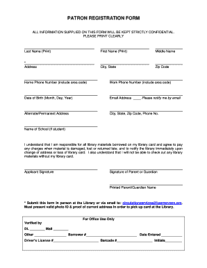 Kearney Public Library Patron Registration Form