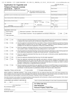 Wisconsin Tobacco Products License Application