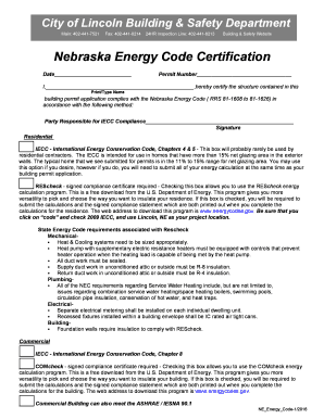 Nebraska Energy Code Certification Form