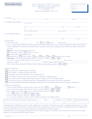 East Tennessee State University Non-Degree Application