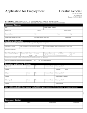 Decatur General Employment Application