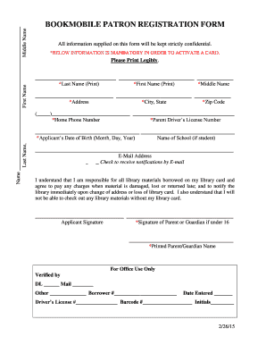 Bookmobile Patron Registration Form