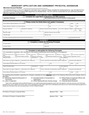 Merchant Application and Agreement Principal Addendum