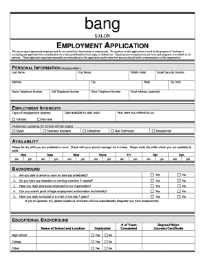 Salon Employment Application