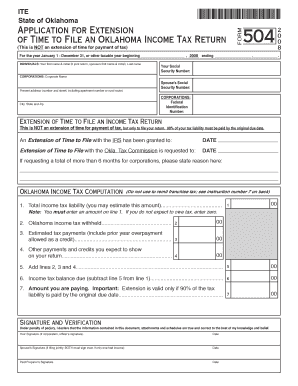 Oklahoma Income Tax Return Extension Form 504
