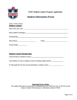 NASC Student Leaders Program Application