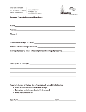 Personal Property Damages Claim Form