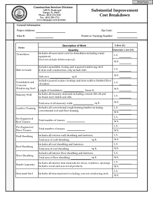Construction Cost Breakdown Form