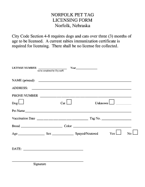 Norfolk Pet Licensing Form