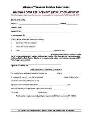 Window & Door Replacement Installation Affidavit