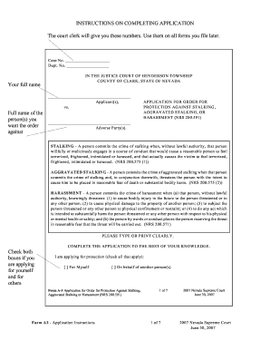 Nevada Stalking Protection Order Application