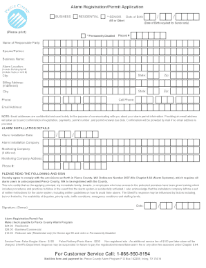 Pierce County Alarm Registration Permit Application