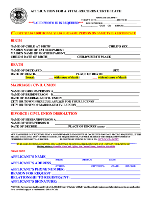 Application for Vital Records Certificate