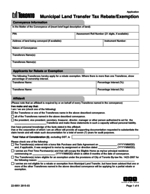 Municipal Land Transfer Tax Rebate/Exemption Application