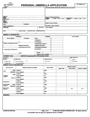 Personal Umbrella Insurance Application