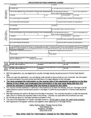 California Public Marriage License Application