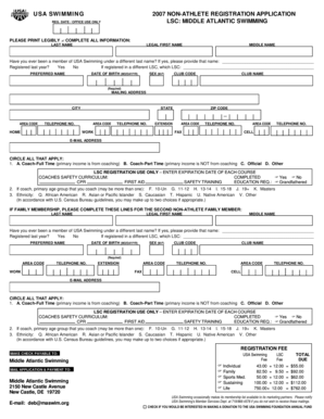 USA Swimming Non-Athlete Registration Application