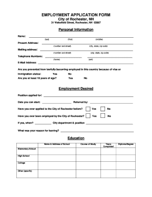 City of Rochester Employment Application Form
