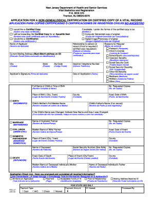 New Jersey Vital Record Application