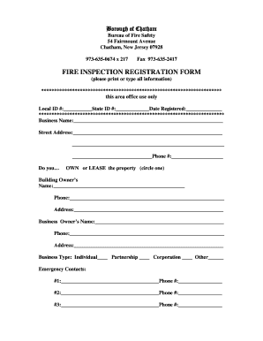 Fire Inspection Registration Form