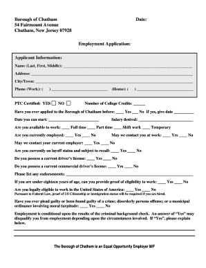 Borough of Chatham Employment Application