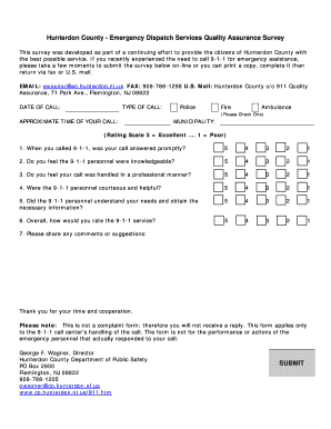 Hunterdon County 911 Service Quality Survey