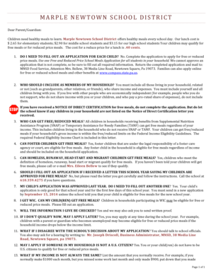 Free and Reduced Price School Meals Application
