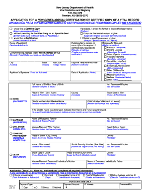 New Jersey Vital Record Application