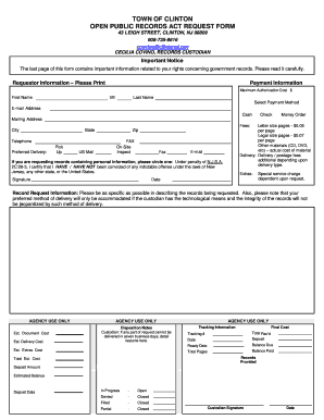 New Jersey Open Public Records Act Request Form