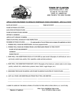 Temporary Food Concession Permit Application