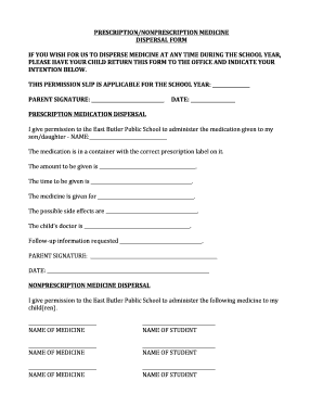 Prescription/Nonprescription Medicine Dispersal Form
