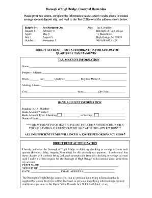 Direct Account Debit Authorization for Tax Payments