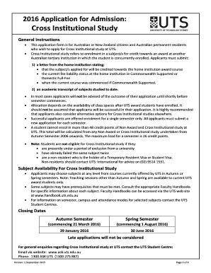2016 Cross Institutional Study Application